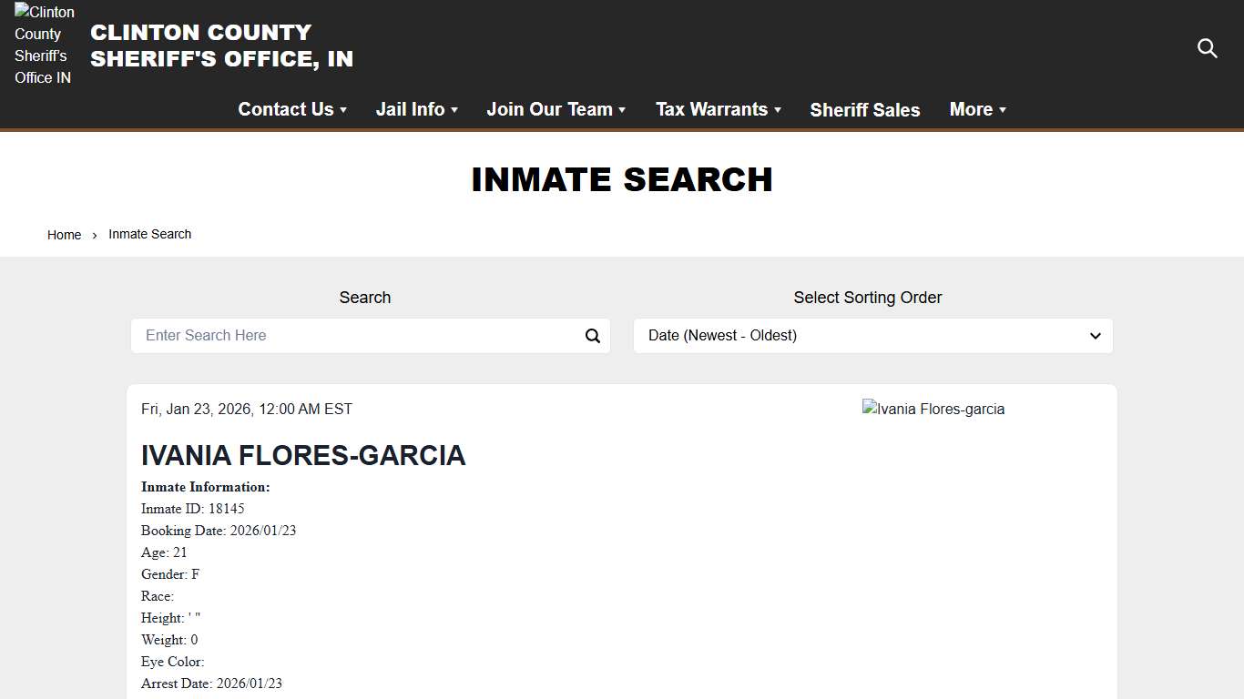 Inmate Search Clinton County Sheriff’s Office IN